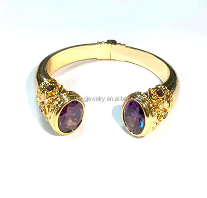 Le placement en laiton bracelet bracelets manchette bijoux pierres de grenat bijoux en argent Glitter CZ