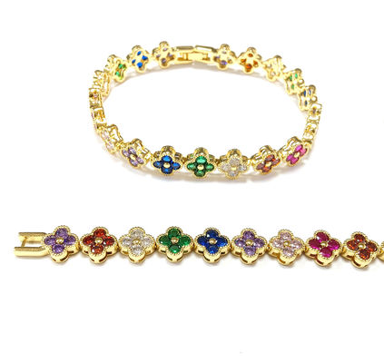 Bracelet de tennis en cuivre arc-en-ciel en or OEM ODM Bracelet de tennis en zirconie cubique