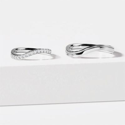 925 Sterling Silver White Gold Diamond CZ Wave Ring pour les dames bijoux de qualité OEM/ODM