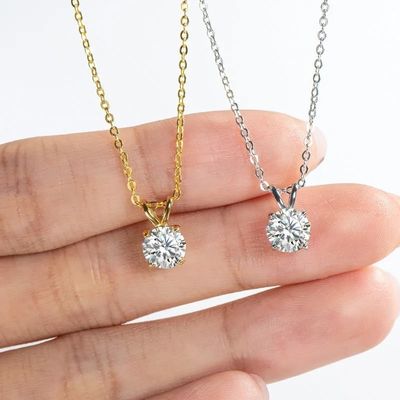 Collier en argent sterling 925 pour filles 18K or jaune découpé en solitaire cadeau en pierre