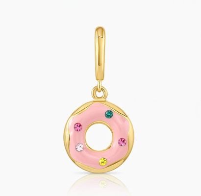 Collier en or de design arc-en-ciel coloré petit donut rose en argent 925