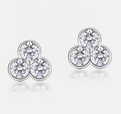 S925 Boucles d'oreilles en argent de trois pierres avec placage au rhodium pour femmes et filles