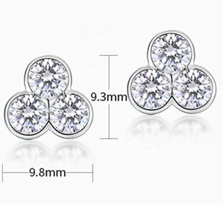 S925 Boucles d'oreilles en argent de trois pierres avec placage au rhodium pour femmes et filles