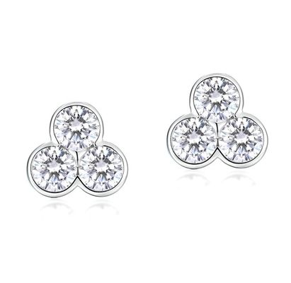S925 Boucles d'oreilles en argent de trois pierres avec placage au rhodium pour femmes et filles