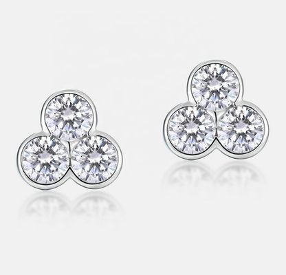 S925 Boucles d'oreilles en argent de trois pierres avec placage au rhodium pour femmes et filles