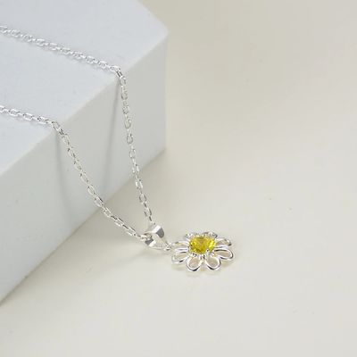 Collier de tournesol en argent sterling 925 avec chaîne de bijoux design jaune cube zircon