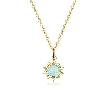 Collier en opal et diamant de tournesol 15 mm Collier en opal de femme 45 cm + 5 cm