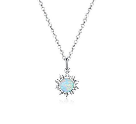 Collier en opal et diamant de tournesol 15 mm Collier en opal de femme 45 cm + 5 cm