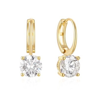 925 Sterling Silver arrivé 18K plaqué en or Solitaire Blanc Cube Zircon Huggies Boucles d'oreilles