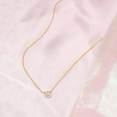 Petit collier en forme de disque 18K plaqué en or CZ diamant pour filles dans le design de style classique