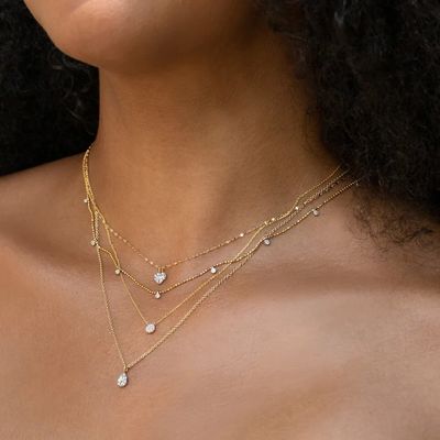 Petit collier en forme de disque 18K plaqué en or CZ diamant pour filles dans le design de style classique