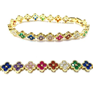 Perle d'eau douce CZ pierres Bracelets de tennis plaqués bijoux personnalisés arc-en-ciel or cuivre laiton pour femmes