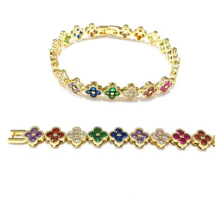 Perle d'eau douce CZ pierres Bracelets de tennis plaqués bijoux personnalisés arc-en-ciel or cuivre laiton pour femmes