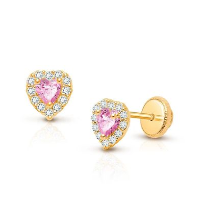 Boucles d'oreilles en argent sterling en forme de cœur rose et blanc CZ Stud avec décoration en pavé pour bijoux de qualité pour enfants