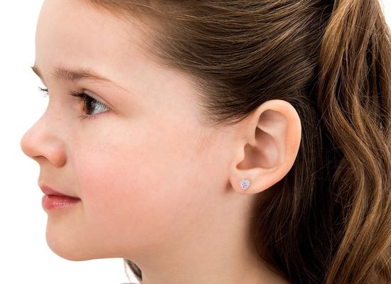 Boucles d'oreilles en argent sterling en forme de cœur rose et blanc CZ Stud avec décoration en pavé pour bijoux de qualité pour enfants