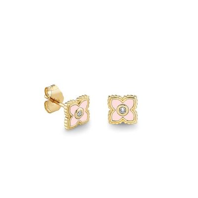Mini boucles d'oreilles clous fleur en argent sterling 925, plaqué or 18 carats et émail turquoise