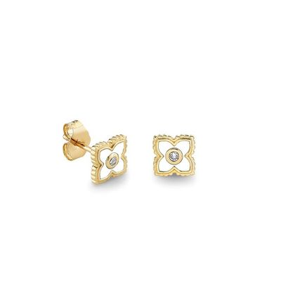 Mini boucles d'oreilles clous fleur en argent sterling 925, plaqué or 18 carats et émail turquoise