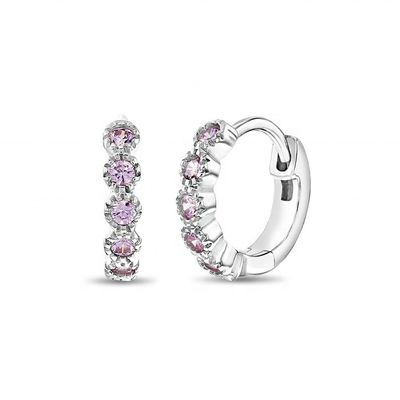 Superbes boucles d'oreilles créoles en argent sterling 925 avec pierre précieuse rose en forme de fleur pour filles