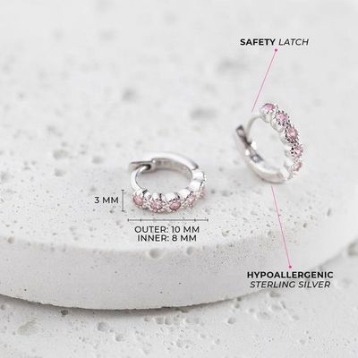 Superbes boucles d'oreilles créoles en argent sterling 925 avec pierre précieuse rose en forme de fleur pour filles