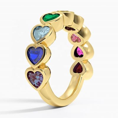 Bague en or 18 carats en forme de cœur avec lunette arc-en-ciel pour cadeau de Saint-Valentin de la part de Fashion Jewelry