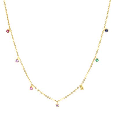 Collier pour enfants en argent 925 avec une pierre précieuse arc-en-ciel ludique Zircon pour étinceler