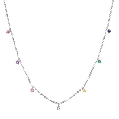 Collier pour enfants en argent 925 avec une pierre précieuse arc-en-ciel ludique Zircon pour étinceler