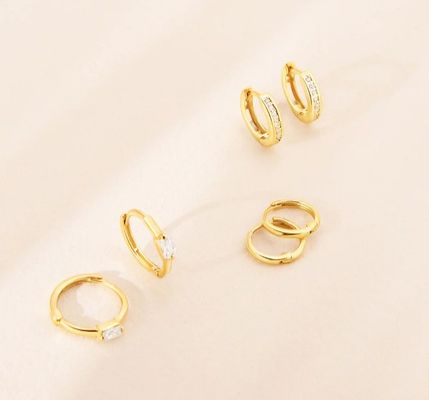 14K plaqué en or 10mm Baguette Coupe Rose Cube Zircon Boucle d'oreille pour enfants avec 50PRS MOQ