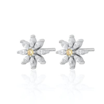 Boucles d'oreilles à clous en argent sterling 925 plaqué or 18 carats avec motif floral, sertissage griffes et taille marquise