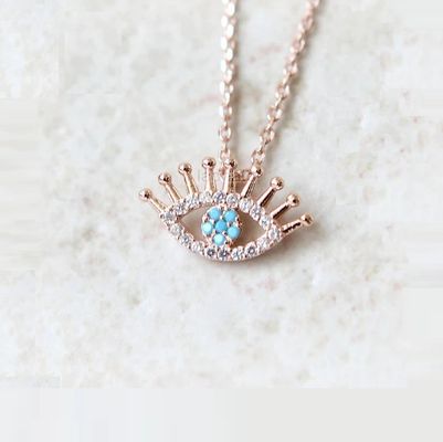 925 Argent Sterling Micro Pave Clair CZ et Turquoise Mauvais Les yeux Pendant Collier Colliers