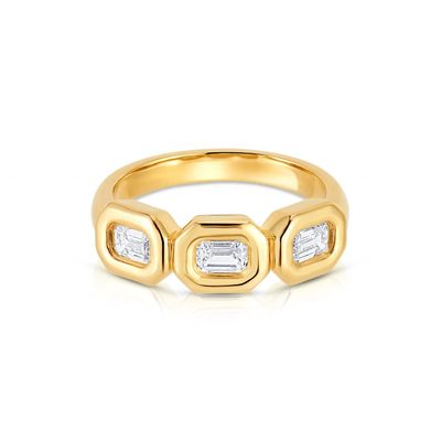 Anneau en argent triplé émeraude fait à la main avec pierre de zircon AAA et plaque d'or 14K
