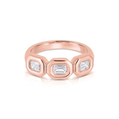 Anneau en argent triplé émeraude fait à la main avec pierre de zircon AAA et plaque d'or 14K