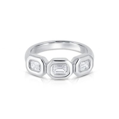 Anneau en argent triplé émeraude fait à la main avec pierre de zircon AAA et plaque d'or 14K