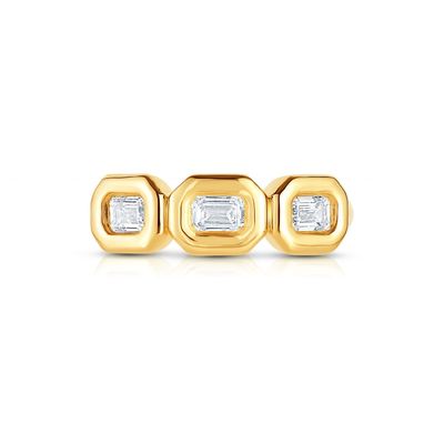 Anneau en argent triplé émeraude fait à la main avec pierre de zircon AAA et plaque d'or 14K