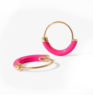 Boucles d'oreilles en argent sterling 925 18 mm avec émail rose chaud et or 18K