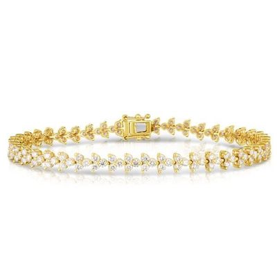 Designer 18K Or 925 Sterling Argent Fleur Charme Femmes Bracelet de tennis avec ZIRCON
