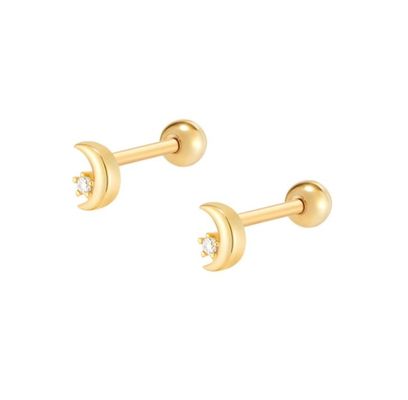 925 Sterling Silver Tiny CZ Moon Piercing Stud Boucle d'oreille avec fermeture à vis à bille