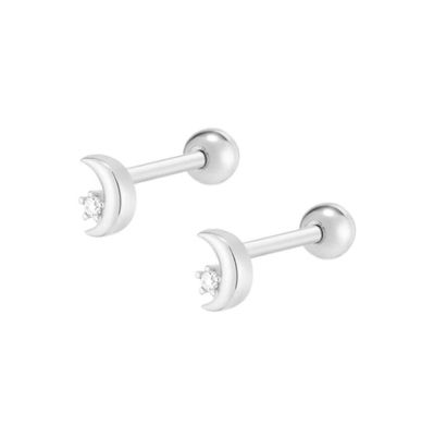 925 Sterling Silver Tiny CZ Moon Piercing Stud Boucle d'oreille avec fermeture à vis à bille