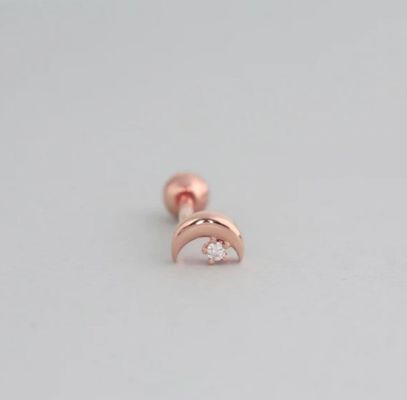 925 Sterling Silver Tiny CZ Moon Piercing Stud Boucle d'oreille avec fermeture à vis à bille