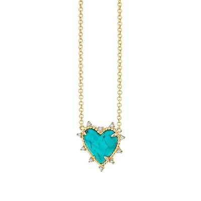 Chaîne en argent sterling 925 bijoux diamant et cœur turquoise