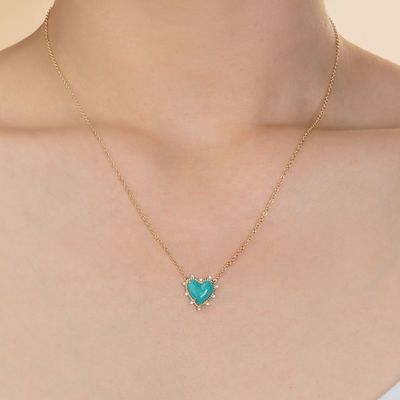 Chaîne en argent sterling 925 bijoux diamant et cœur turquoise