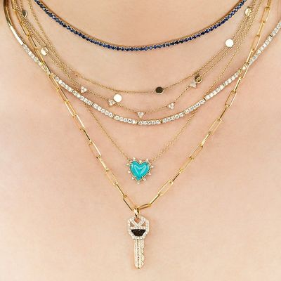 Chaîne en argent sterling 925 bijoux diamant et cœur turquoise