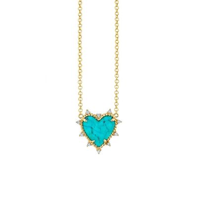 Chaîne en argent sterling 925 bijoux diamant et cœur turquoise