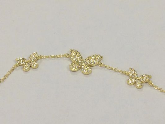 14K or Triple papillon Bracelet de la chaîne Clair CZ Bracelet de la chaîne d'argent 925