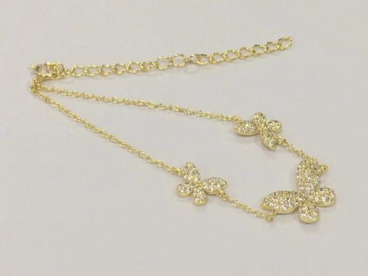 14K or Triple papillon Bracelet de la chaîne Clair CZ Bracelet de la chaîne d'argent 925