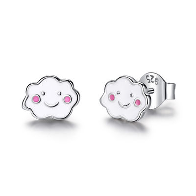Rhodium plaqué 925 nuages d'argent boucles d'oreilles en émail pour bébés enfants petite fille