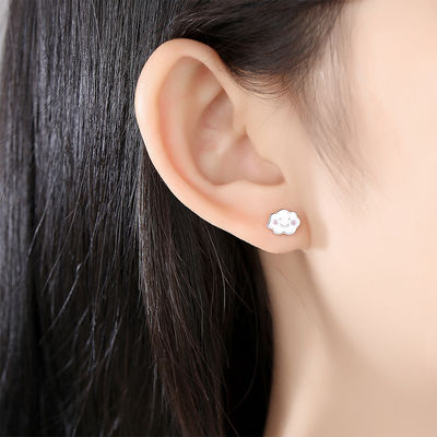 Rhodium plaqué 925 nuages d'argent boucles d'oreilles en émail pour bébés enfants petite fille