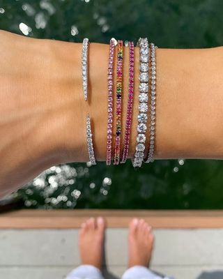 925 Sterling Silver Classic 2mm Rose Rose Pave Cube Zircon Bracelet de tennis pour fille