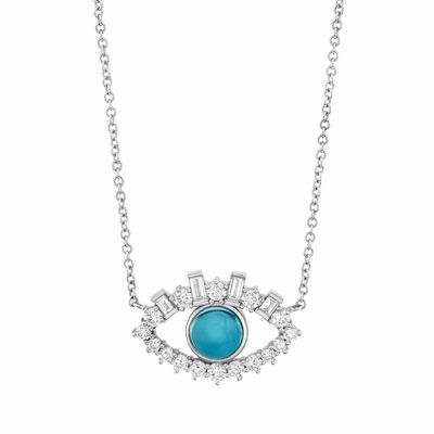Baguette plaquée en or 18K Zircon cubique 925 Sterling Argent Collier de mauvais œil féminin