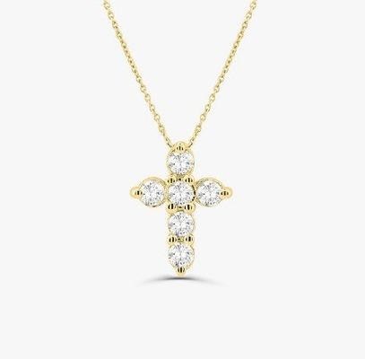 Collier en pierre de Druzy Croix de diamant Ronde Coupe brillante 925 Collier de croix en argent