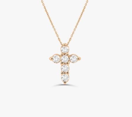 Collier en pierre de Druzy Croix de diamant Ronde Coupe brillante 925 Collier de croix en argent